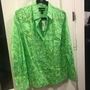 J CREW GREEN HAWAIIAN PRINT LONG SLEEVE SHIRT